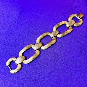 Signed P.E.P. Vintage Edwin Pearl - Chunky Brushed Finish Gold Tone Bracelet